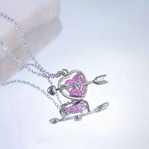 Brand New Silver Cupid Love Pendant Necklace with Pink Heart & Arrow (see more)